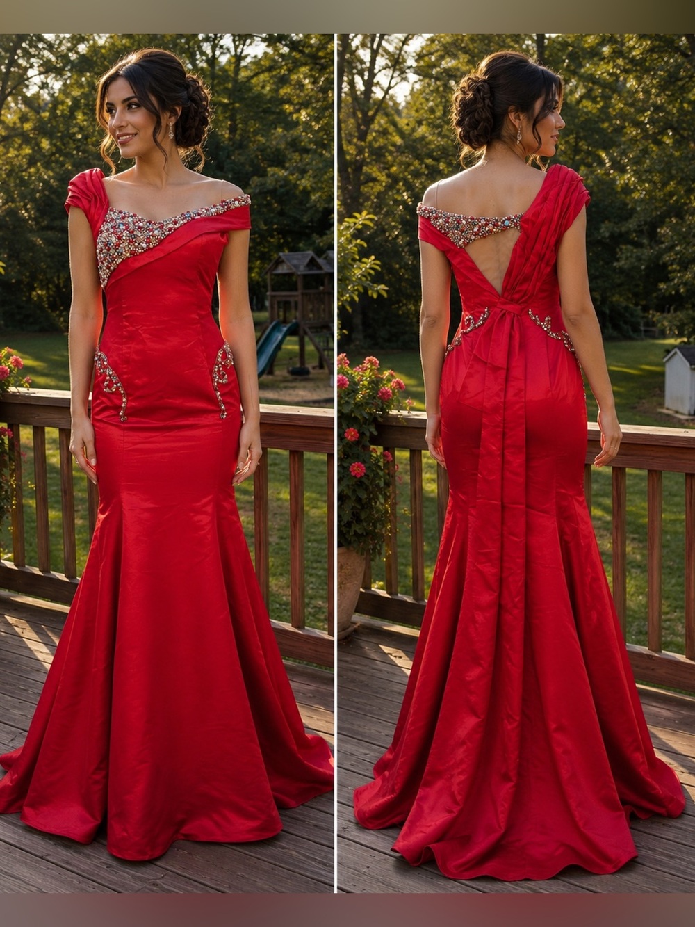 Beaded Off-Shoulder Red Mermaid Prom Dress